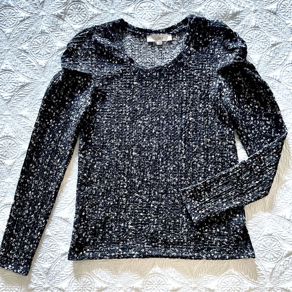 Loft Floral Popcorn Knit Long Twist Sleeve Top Blouse Size S NWOT - Picture 5 of 12